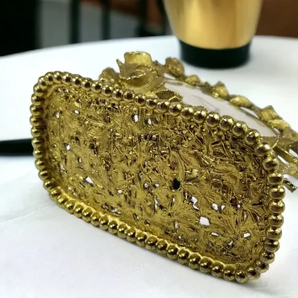 German Ormolu Table Alarm Clock Rare "Florn" Wind Up 24k Gold Gilt Ornate Crest - Picture 5 of 11